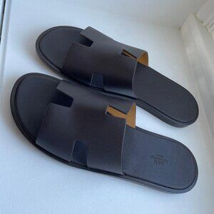 Hermès Black Oran Sandals Size 46 | Leather Slides | Made in Italy